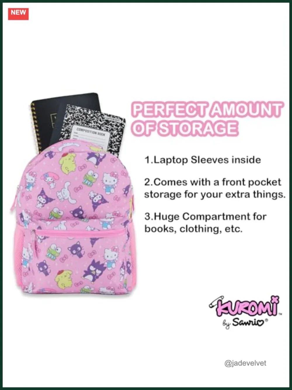 Sanrio Backpack with Laptop Sleeve & Padded Straps for School